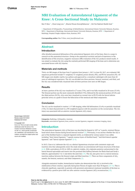 MRI Evaluation of Anterolateral Ligament of the Knee: a Cross-Sectional Study in Malaysia