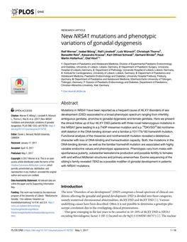 New NR5A1 Mutations and Phenotypic Variations of Gonadal Dysgenesis