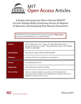 A Simple Semiempirical Short-Channel MOSFET Current-Voltage Model Continuous Across All Regions of Operation and Employing Only Physical Parameters