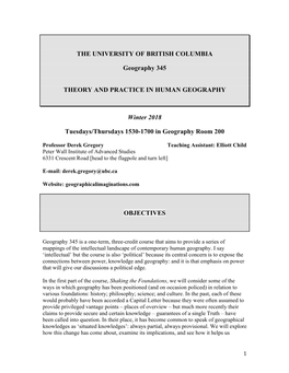 THE UNIVERSITY of BRITISH COLUMBIA Geography 345