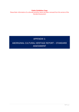 Aboriginal Cultural Heritage Report – Standard Assessment