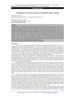 Football Players' Brand As a Factor in Performance Rights Valuation