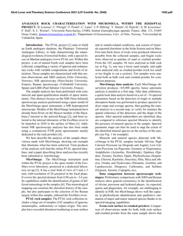 Analogue Rock Characterization with Micromega, Within the H2020/Ptal Project