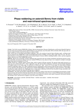 Phase Reddening on Asteroid Bennu from Visible and Near-Infrared Spectroscopy S