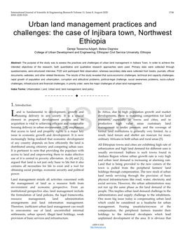 Urban Land Management Practices and Challenges: the Case of Injibara Town, Northwest Ethiopia