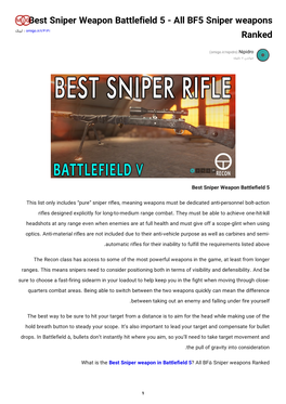 Best Sniper Weapon Battlefield 5 - All BF5 Sniper Weapons Omigo.Ir/R/414I Ranked : ﻟﯿﻨﮏ