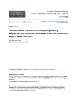 The Abolishment of the Non-Entertaining Programming Requirement and the State of Radio News: Effects on Tennessee's Major Markets Since 1985