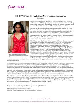 CHRYSTAL E. WILLIAMS, Mezzo-Soprano Biography