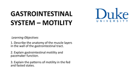 Gastrointestinal System – Motility