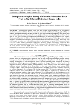 Ethnopharmacological Survey of Garcinia Pedunculata Roxb. Fruit in Six Different Districts of Assam, India