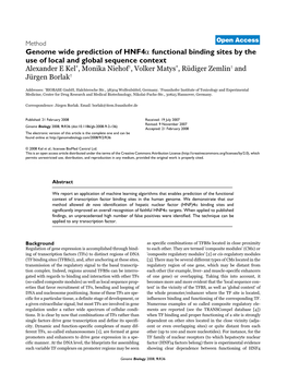 Genome Wide Prediction of Hnf4α Functional Binding Sites by the Use