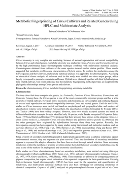 Metabolic Fingerprinting of Citrus Cultivars and Related Genera Using HPLC and Multivariate Analysis