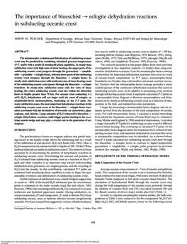 The Importance of Blueschist —» Eclogite Dehydration Reactions in Subducting Oceanic Crust