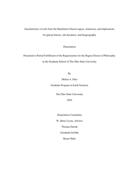 1 Geochemistry of Soils from the Shackleton Glacier Region