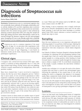 Diagnosis of <I>Streptococcus Suis</I> Infections