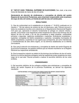 N.° 1907-E11-2020. TRIBUNAL SUPREMO DE ELECCIONES. San José, a Las Once Horas Del Diecisiete De Marzo De Dos Mil Veinte