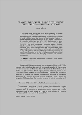 Zenovie Pâclişanu Et Le Siècle Des Lumières Chez Les Roumains De Transylvanie