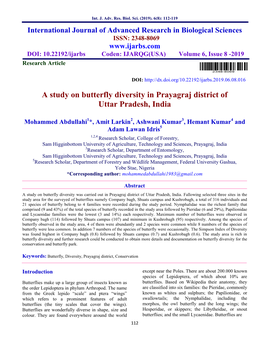 A Study on Butterfly Diversity in Prayagraj District of Uttar Pradesh, India