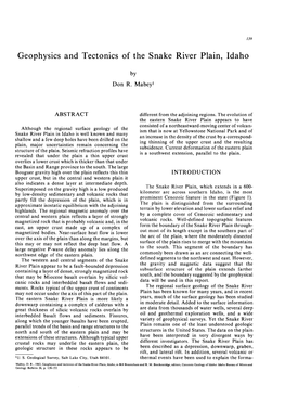 Geophysics and Tectonics of the Snake River Plain, Idaho