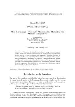 Women in Mathematics: Historical and Modern Perspectives