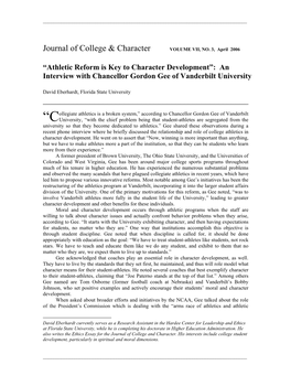 Journal of College & Character VOLUME VI, NO