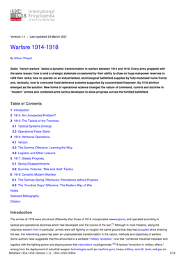 Warfare 1914-1918 | International Encyclopedia of the First World War