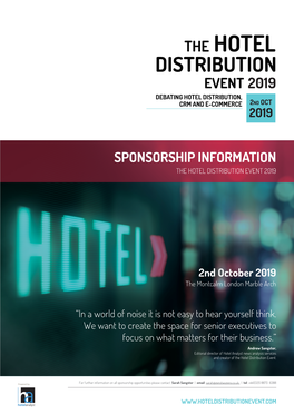 Sponsorship Information the Hotel Distribution Event 2019