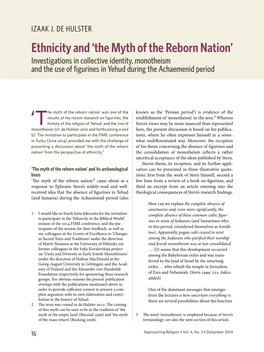 Ethnicity and ‘The Myth of the Reborn Nation’ Investigations in Collective Identity, Monotheism and the Use of Figurines­ in Yehud During the Achaemenid Period