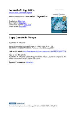 Journal of Linguistics Copy Control in Telugu