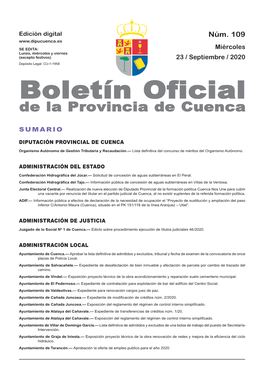 Boletín Oficial De La Provincia De Cuenca Sumario Diputación Provincial De Cuenca