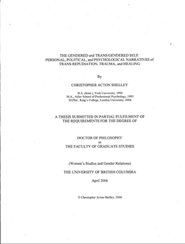 PERSONAL, POLITICAL, and PSYCHOLOGICAL NARRATIVES of TRANS REPUDIATION, TRAUMA, and HEALING