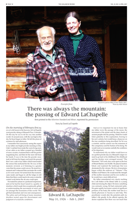 The Passing of Edward Lachapelle First Printed in the Silverton Standard and Miner, Reprinted by Permission Story by David Lachapelle