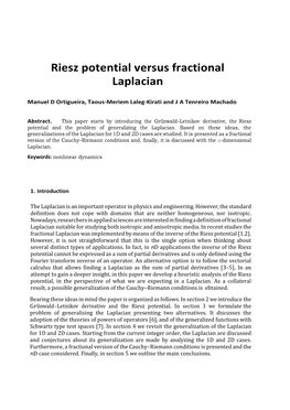 Riesz Potential Versus Fractional Laplacian