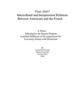 Intercultural and Interpersonal Relations Between Americans and the French