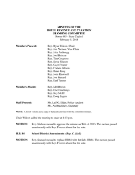 Minutes for House Natural Resources, Agriculture, And