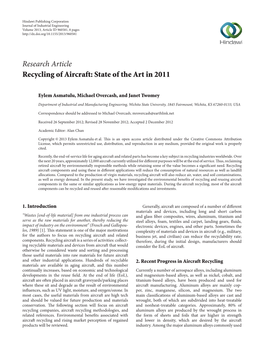 Recycling of Aircraft: State of the Art in 2011