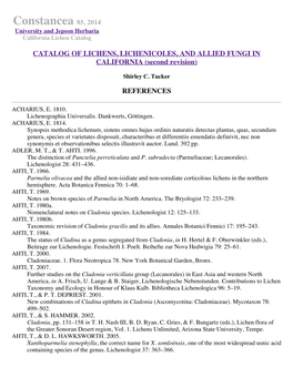 Constancea 85: Tucker, Catalog of California Lichens, References