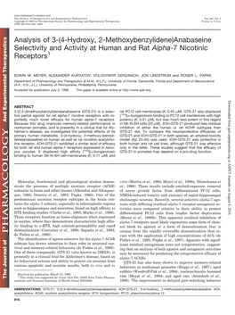 Anabaseine Selectivity and Activity at Human and Rat Alpha-7 Nicotinic Receptors1