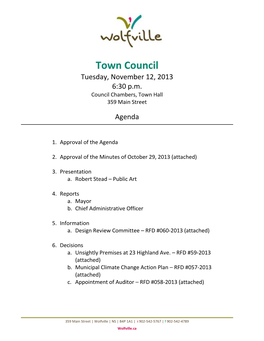 Town Council Tuesday, November 12, 2013 6:30 P.M