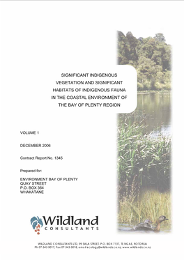 Significant Indigenous Vegetation and Significant Habitats of Indigenous Fauna in the Coastal Environment of the Bay of Plenty Region