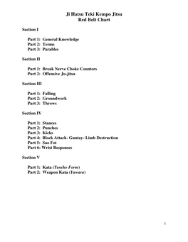 Ji Hatsu Teki Kempo Jitsu Red Belt Chart