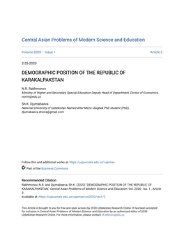 Demographic Position of the Republic of Karakalpakstan