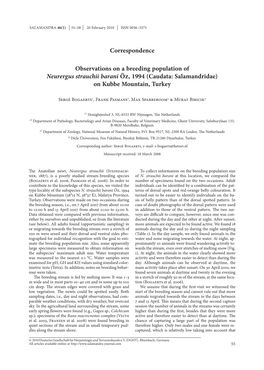 Observations on a Breeding Population of Neurergus Strauchii Barani Öz, 1994 (Caudata: Salamandridae) on Kubbe Mountain, Turkey