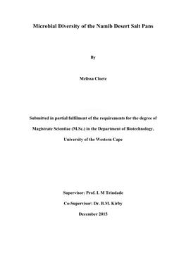 Microbial Diversity of the Namib Desert Salt Pans