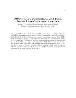 LOCO-I: a Low Complexity, Context-Based, Lossless Image Compression Algorithm Marcelo J