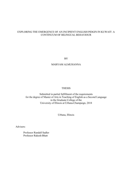 Exploring the Emergence of an Incipient English Pidgin in Kuwait: a Continuum of Bilingual Behaviour