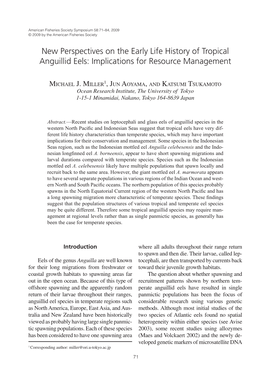 New Perspectives on the Early Life History of Tropical Anguillid Eels: Implications for Resource Management