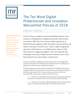 The Ten Worst Digital Protectionism and Innovation Mercantilist Policies of 2018