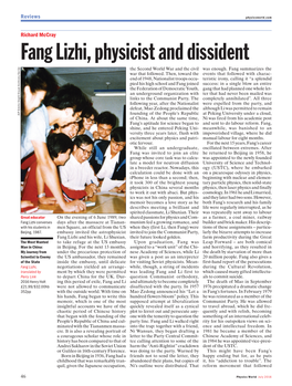 Fang Lizhi, Physicist and Dissident the Second World War and the Civil Was Enough