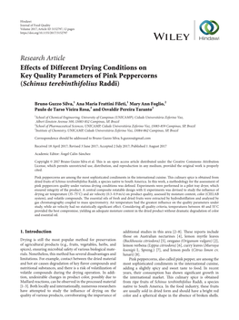 Research Article Effects of Different Drying Conditions on Key Quality Parameters of Pink Peppercorns (Schinus Terebinthifolius Raddi)